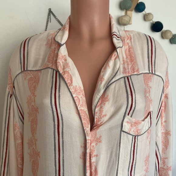 Free People paisley stripe pajama style tunic Top - Picture 2 of 6
